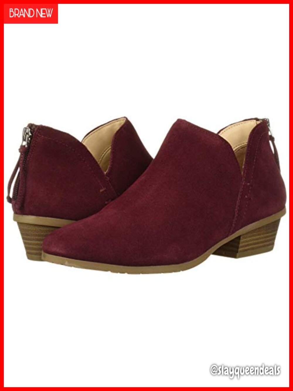 Suede Ankle Bootie with Almond Toe & Block Heel - Back Zip